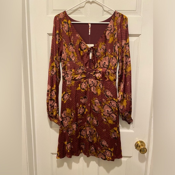 Free People burgundy and Gold Long Sleeve Sundress - Picture 4 of 5